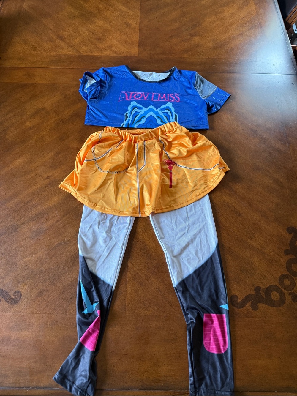 K Pop demon Hunters Mira Girls' Blue Top with Orange Skirted Leggings